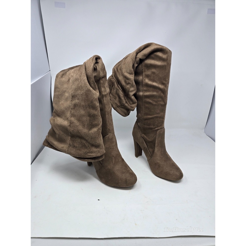 Wild Diva Amaya-01 Taupe Brown Suede Over The Knee Slouchy Boots Women's 8